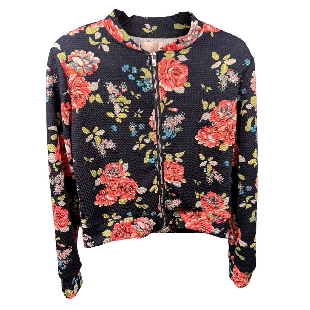 MEDIUM Love Tree Floral Textured Navy Zip Jacket Lightweight - Picture 3 of 8
